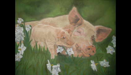 schilderij varken en big Brigitte Fekkes Galerie